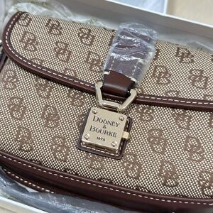 NWT Dooney & Bourke Brown and Tan Monogram Wristlet Purse